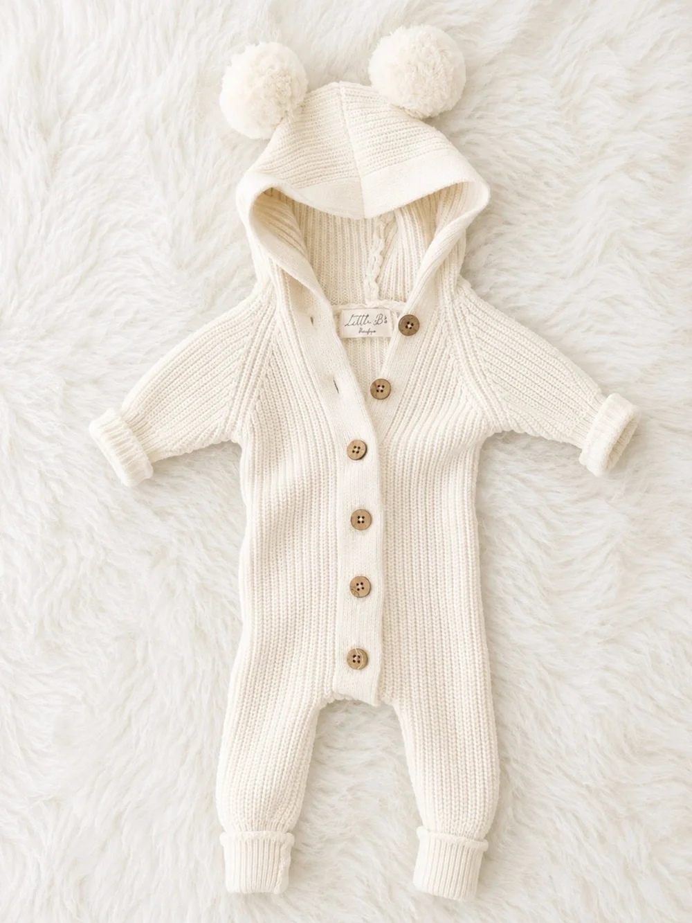 Little B’s knotted cotton classic hoodie in Milk color ( white/cream) Newborn